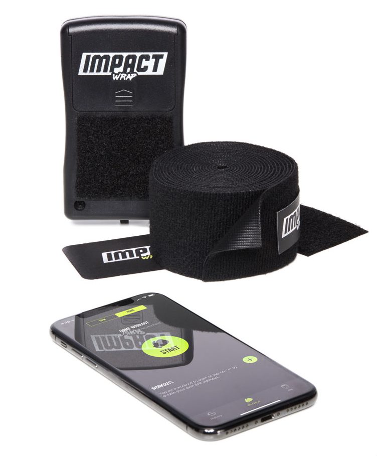 Impact at Home sensor that attaches to a heavy bag and measures strikes with the smartphone app that tracks workouts.
